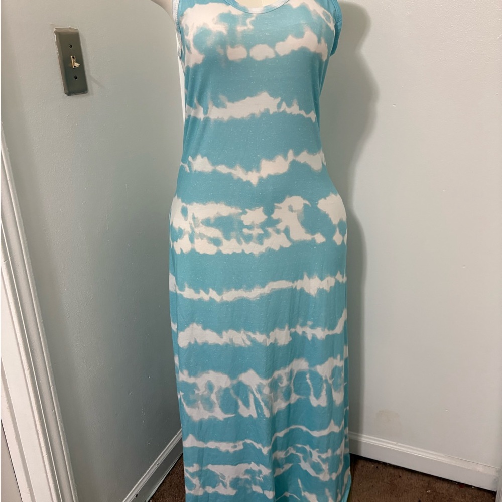 Aqua and White Tie-Dye Maxi Dress NWT Large
